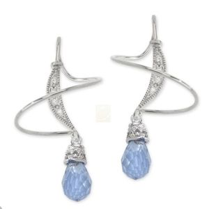 Teardrop Tanzanite with Accent Cubic Zirconia Earspirl Earrings in SS